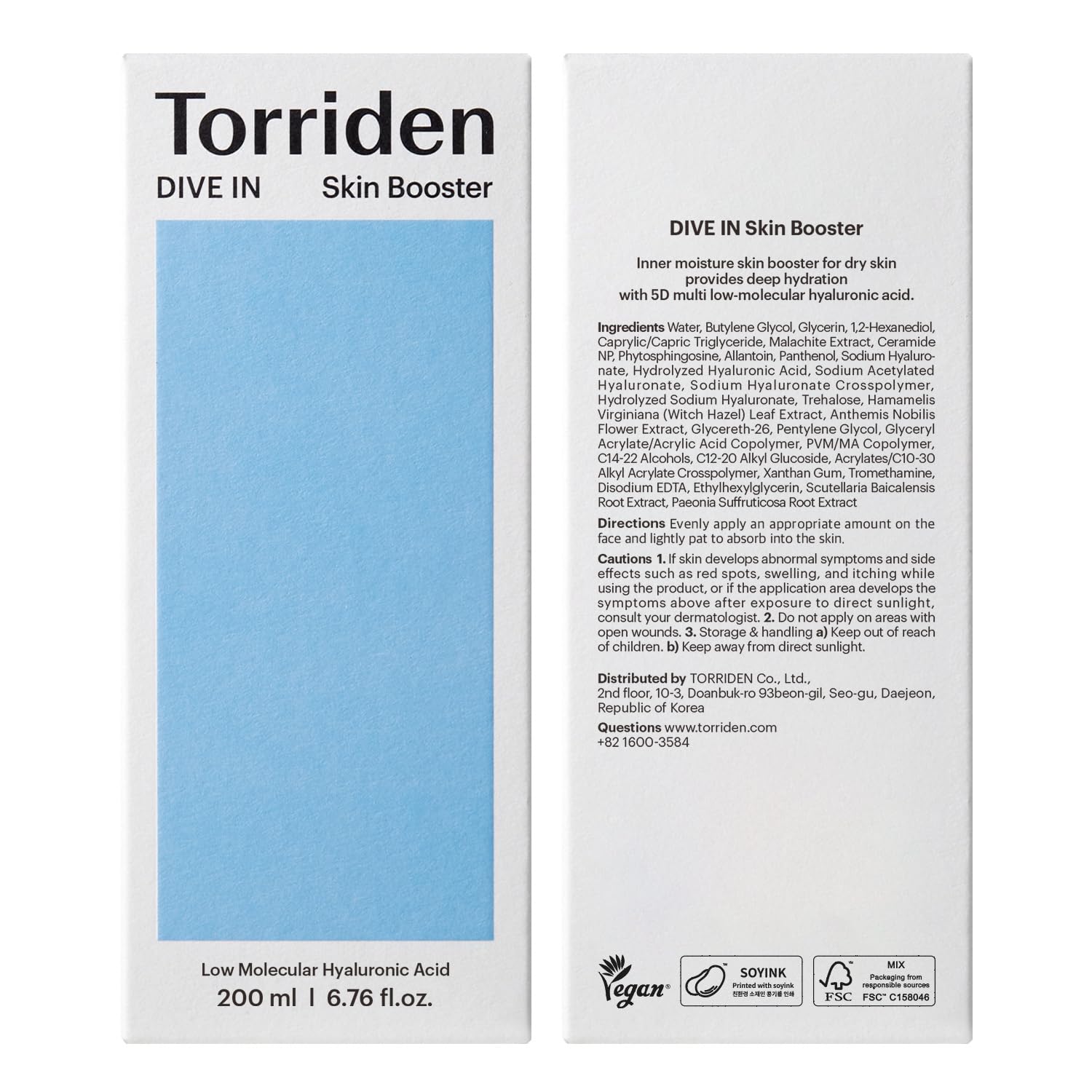 Torriden – Dive-in Low Molecular Hyaluronic Acid Skin Booster, 200 ml