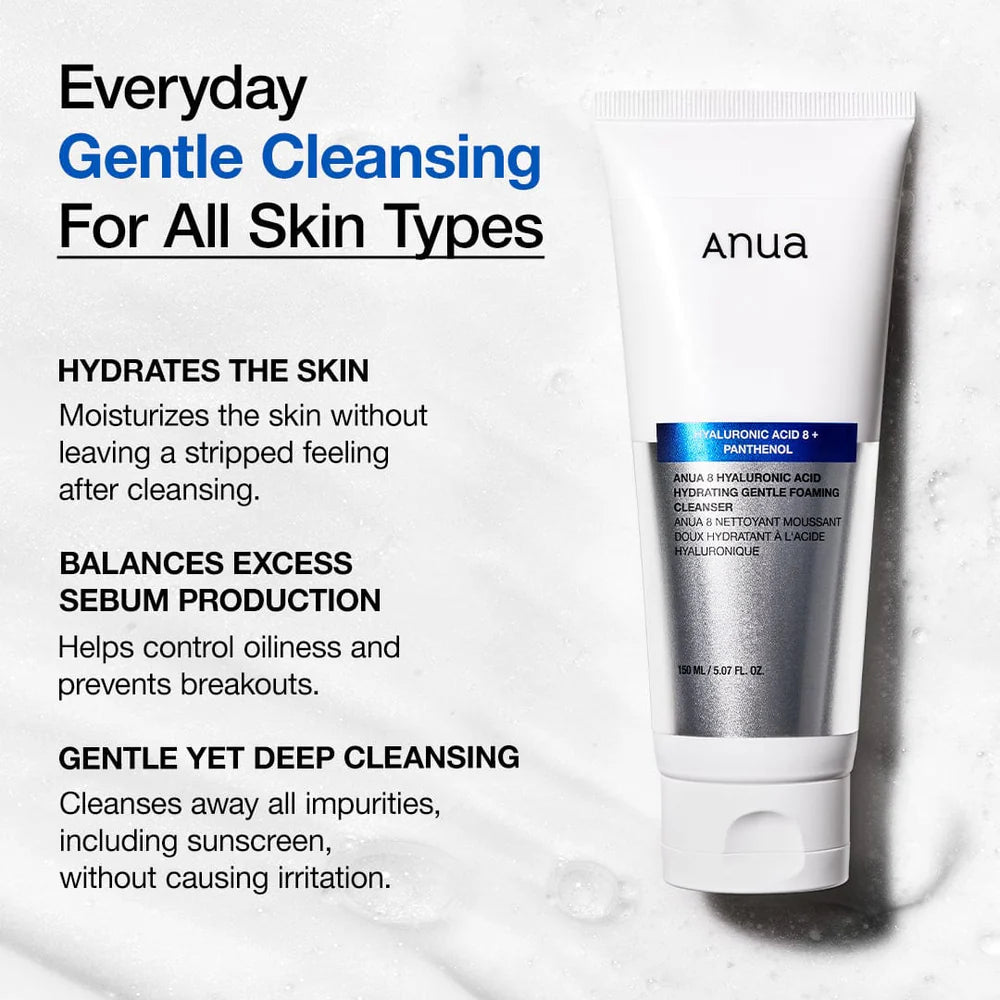 Anua – 8 Hyaluronic Acid Hydrating Gentle Foaming Cleanser, 150ml - Seoulma-skincare